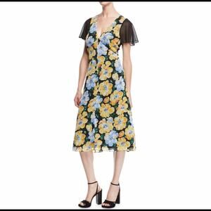 Club Monaco Coran Floral Flutter-Sleeve Cutout Midi Dress Size 8